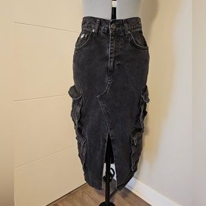 The Ragged Priest charcoal black soda combat denim midi skirt size xs